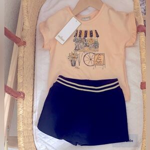 Milon 2-Piece Baby Girl Orange & Black Flower Stand Outfit - Size 1